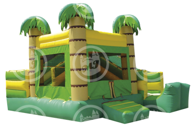 tropical palm tree bounce house and slide